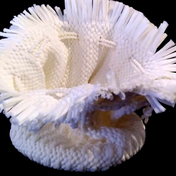 Vintage Retro Boho Off White Drawstring Purse Pouch - Picture 4 of 5